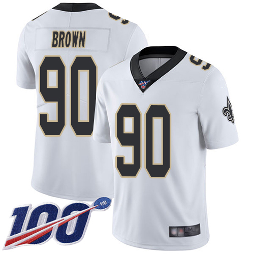 Men New Orleans Saints Limited White Malcom Brown Road Jersey NFL Football #90 100th Season Vapor Untouchable Jersey